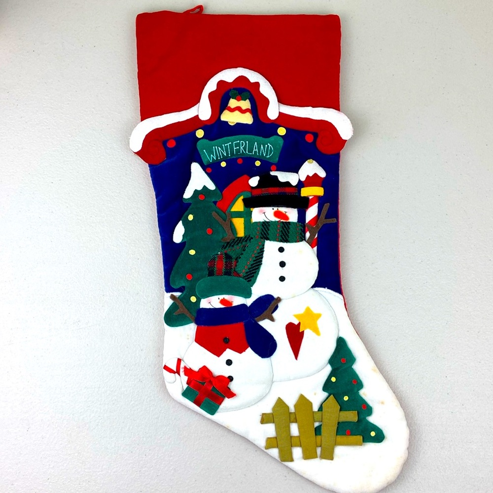 Vintage Pima Creations, Inc. Velvet Quilted Christmas Stocking 3-D ⛄️snowman